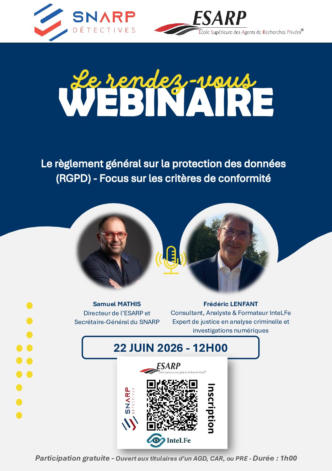 Webinaire SNARP–ESARP : RGPD et critères de conformité pour les professionnels de l’enquête privée